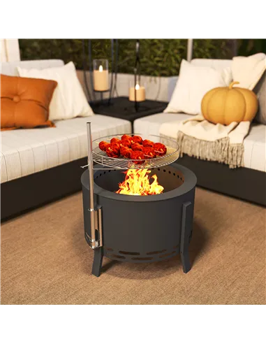 Outsunny Portable Fire Pit, 58 cm Round Firepit with Grill Grate, Fire Bowl with Ash Catcher and Poker, Fire Pit BBQ for Garden 