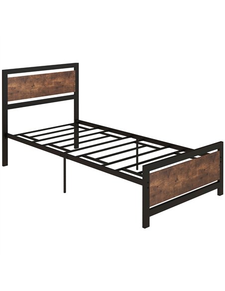 HOMCOM Single Size Metal Bed Frame with Headboard & Footboard, Strong Slat Support Solid Bedstead Base w/ Underbed Storage Space