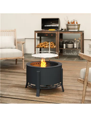 Outsunny Portable Fire Pit, 58 cm Round Firepit with Grill Grate, Fire Bowl with Ash Catcher and Poker, Fire Pit BBQ for Garden 