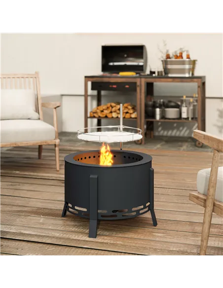 Outsunny Portable Fire Pit, 58 cm Round Firepit with Grill Grate, Fire Bowl with Ash Catcher and Poker, Fire Pit BBQ for Garden 