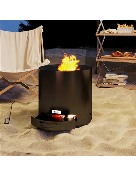 Outsunny Metal Wood-burning Fire Pit with Fire Poker - Black