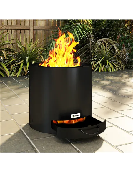 Outsunny Metal Wood-burning Fire Pit with Fire Poker - Black