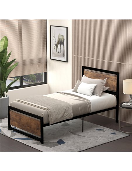 HOMCOM Single Size Metal Bed Frame with Headboard & Footboard, Strong Slat Support Solid Bedstead Base w/ Underbed Storage Space
