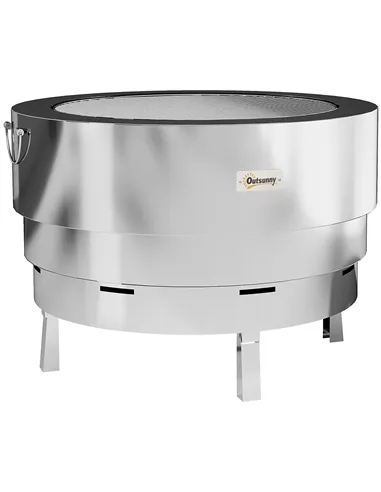 Outsunny Stainless Steel Wood-burning Fire Pit with Fire Poker - Silver