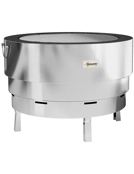 Outsunny Stainless Steel Wood-burning Fire Pit with Fire Poker - Silver