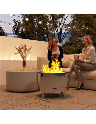 Outsunny Stainless Steel Wood-burning Fire Pit with Fire Poker - Silver