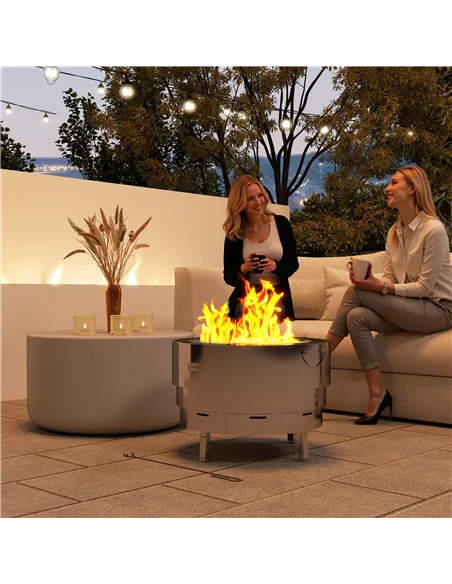 Outsunny Stainless Steel Wood-burning Fire Pit with Fire Poker - Silver