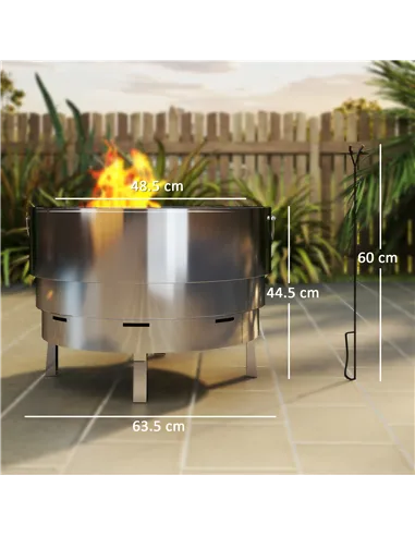 Outsunny Stainless Steel Wood-burning Fire Pit with Fire Poker - Silver