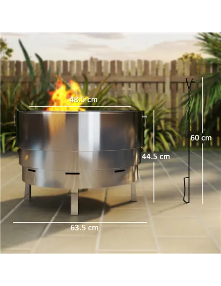 Outsunny Stainless Steel Wood-burning Fire Pit with Fire Poker - Silver