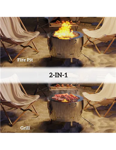 Outsunny Stainless Steel Wood-burning Fire Pit with Fire Poker - Silver