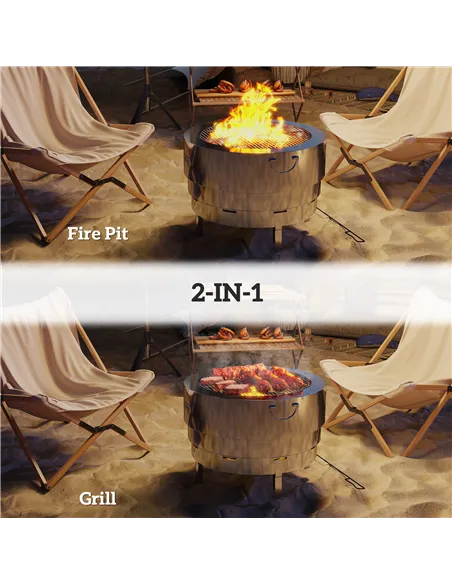 Outsunny Stainless Steel Wood-burning Fire Pit with Fire Poker - Silver