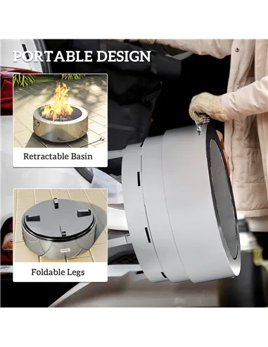 Outsunny Stainless Steel Wood-burning Fire Pit with Fire Poker - Silver