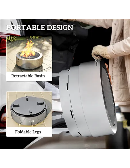 Outsunny Stainless Steel Wood-burning Fire Pit with Fire Poker - Silver