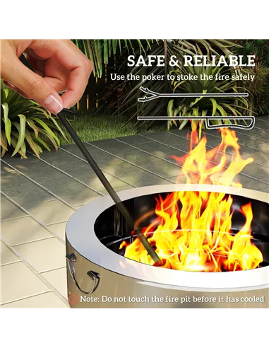 Outsunny Stainless Steel Wood-burning Fire Pit with Fire Poker - Silver