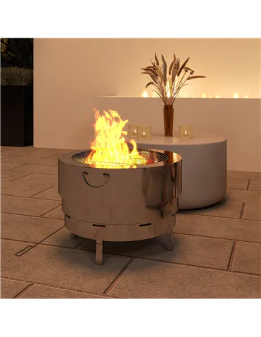 Outsunny Stainless Steel Wood-burning Fire Pit with Fire Poker - Silver