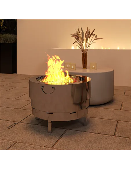 Outsunny Stainless Steel Wood-burning Fire Pit with Fire Poker - Silver