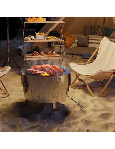 Outsunny Stainless Steel Wood-burning Fire Pit with Fire Poker - Silver