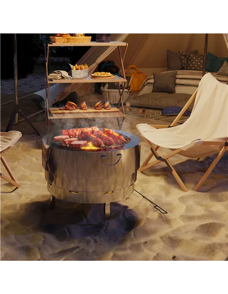 Outsunny Stainless Steel Wood-burning Fire Pit with Fire Poker - Silver