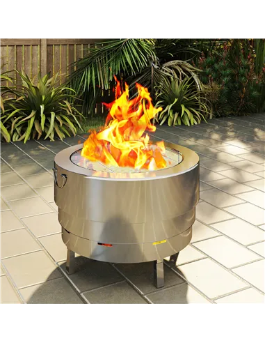 Outsunny Stainless Steel Wood-burning Fire Pit with Fire Poker - Silver