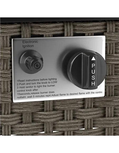 Outsunny Rattan Gas Fire Pit Table for Garden, 13 KW Smokeless Propane Fire Pit with Lid, Square Garden Coffee Table with Patio 