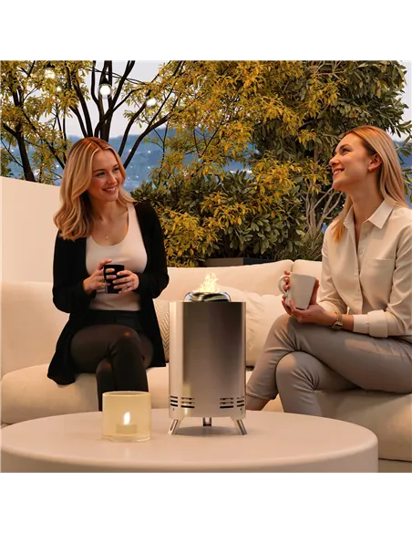 Outsunny Smokeless Fire Pit, 16 x 16 cm Stainless Steel Portable Wood Burning Firepit with Poker, Wood or Pellet Fuelled Tableto