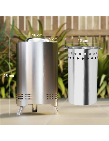 Outsunny Smokeless Fire Pit, 16 x 16 cm Stainless Steel Portable Wood Burning Firepit with Poker, Wood or Pellet Fuelled Tableto
