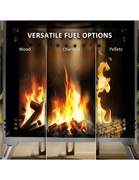 Outsunny Smokeless Fire Pit, 16 x 16 cm Stainless Steel Portable Wood Burning Firepit with Poker, Wood or Pellet Fuelled Tableto
