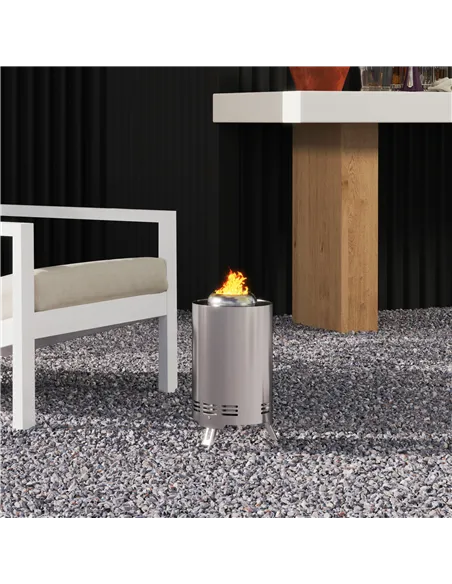 Outsunny Smokeless Fire Pit, 16 x 16 cm Stainless Steel Portable Wood Burning Firepit with Poker, Wood or Pellet Fuelled Tableto