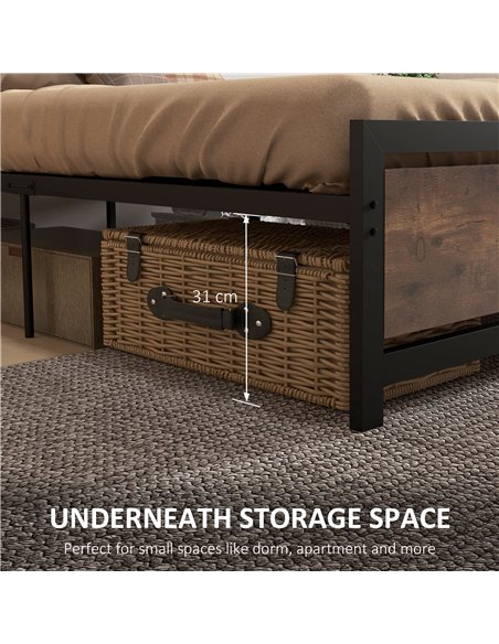 HOMCOM Single Size Metal Bed Frame with Headboard & Footboard, Strong Slat Support Solid Bedstead Base w/ Underbed Storage Space
