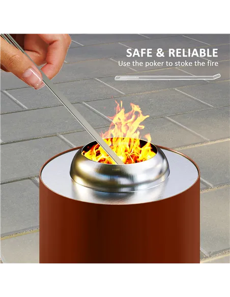 Outsunny Smokeless Fire Pit, 16 x 16 cm Stainless Steel Portable Wood Burning Firepit with Poker, Wood or Pellet Fuelled Tableto