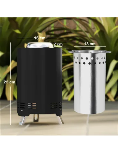 Outsunny Smokeless Fire Pit, 16 x 16 cm Stainless Steel Portable Wood Burning Firepit with Poker, Wood or Pellet Fuelled Tableto