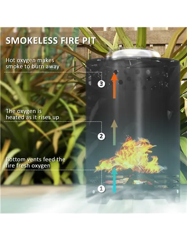 Outsunny Smokeless Fire Pit, 16 x 16 cm Stainless Steel Portable Wood Burning Firepit with Poker, Wood or Pellet Fuelled Tableto