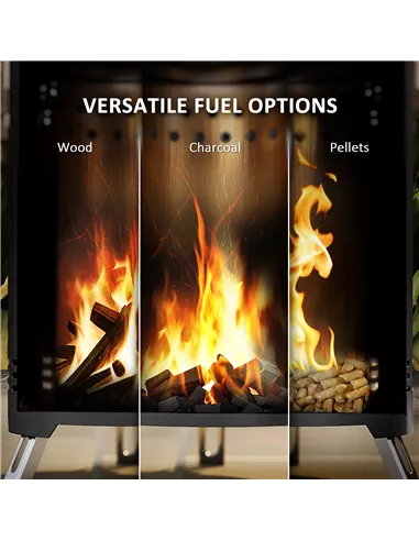 Outsunny Smokeless Fire Pit, 16 x 16 cm Stainless Steel Portable Wood Burning Firepit with Poker, Wood or Pellet Fuelled Tableto