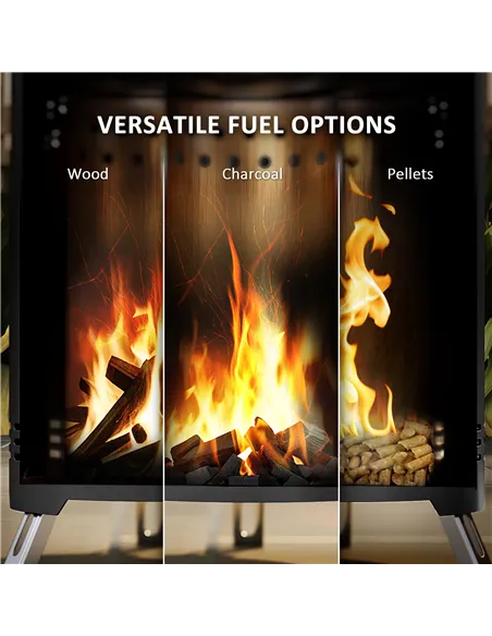 Outsunny Smokeless Fire Pit, 16 x 16 cm Stainless Steel Portable Wood Burning Firepit with Poker, Wood or Pellet Fuelled Tableto
