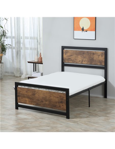 HOMCOM Single Size Metal Bed Frame with Headboard & Footboard, Strong Slat Support Solid Bedstead Base w/ Underbed Storage Space