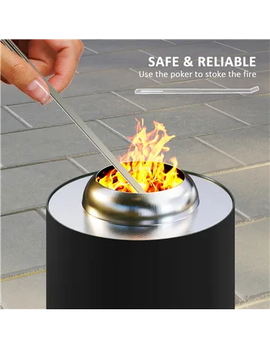 Outsunny Smokeless Fire Pit, 16 x 16 cm Stainless Steel Portable Wood Burning Firepit with Poker, Wood or Pellet Fuelled Tableto