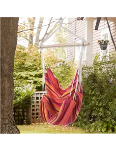 Outsunny Outdoor Hanging Rope Chair with Cotton Rope, Garden Hammock Chair with Wooden Support Bar Cotton Cloth, Portable Garden 2