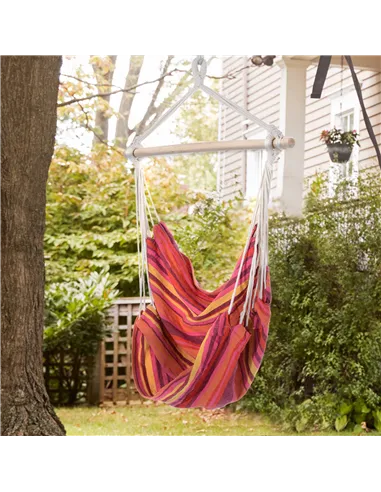 Outsunny Outdoor Hanging Rope Chair with Cotton Rope, Garden Hammock Chair with Wooden Support Bar Cotton Cloth, Portable Garden