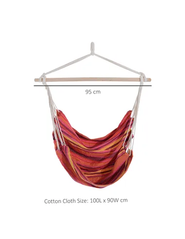 Outsunny Outdoor Hanging Rope Chair with Cotton Rope, Garden Hammock Chair with Wooden Support Bar Cotton Cloth, Portable Garden