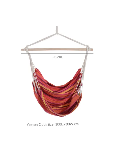 Outsunny Outdoor Hanging Rope Chair with Cotton Rope, Garden Hammock Chair with Wooden Support Bar Cotton Cloth, Portable Garden