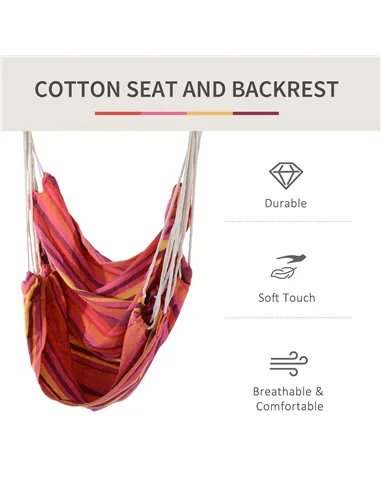 Outsunny Outdoor Hanging Rope Chair with Cotton Rope, Garden Hammock Chair with Wooden Support Bar Cotton Cloth, Portable Garden