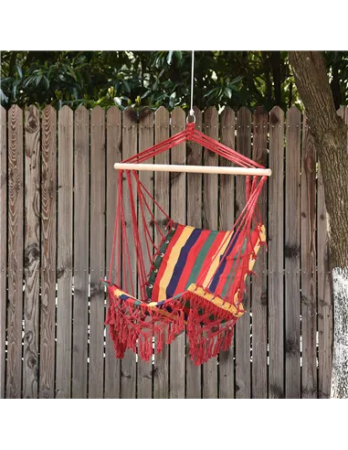 Outsunny Hammock Chair Swing Colourful Striped Tree Hanging Seat Porch Indoor Outdoor Fabric Garden Furniture