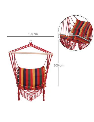 Outsunny Hammock Chair Swing Colourful Striped Tree Hanging Seat Porch Indoor Outdoor Fabric Garden Furniture