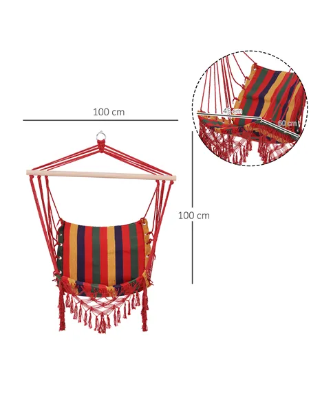 Outsunny Hammock Chair Swing Colourful Striped Tree Hanging Seat Porch Indoor Outdoor Fabric Garden Furniture