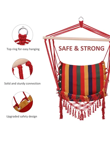 Outsunny Hammock Chair Swing Colourful Striped Tree Hanging Seat Porch Indoor Outdoor Fabric Garden Furniture