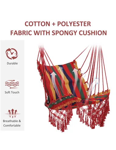 Outsunny Hammock Chair Swing Colourful Striped Tree Hanging Seat Porch Indoor Outdoor Fabric Garden Furniture