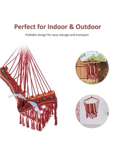 Outsunny Hammock Chair Swing Colourful Striped Tree Hanging Seat Porch Indoor Outdoor Fabric Garden Furniture