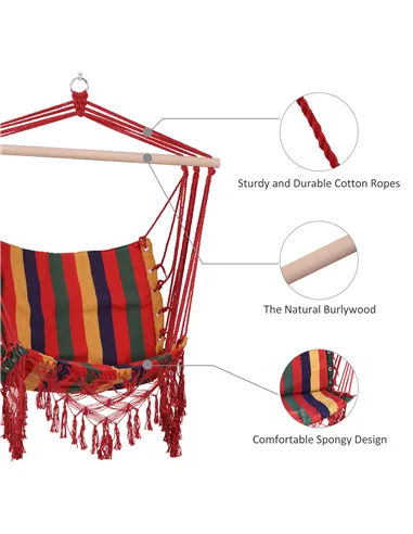 Outsunny Hammock Chair Swing Colourful Striped Tree Hanging Seat Porch Indoor Outdoor Fabric Garden Furniture