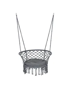 Outsunny Outdoor Hanging Rope Chair with Cotton Rope, Cotton-Polyester Blend Macrame Garden Hammock Chair with Seat Cushion, Sup