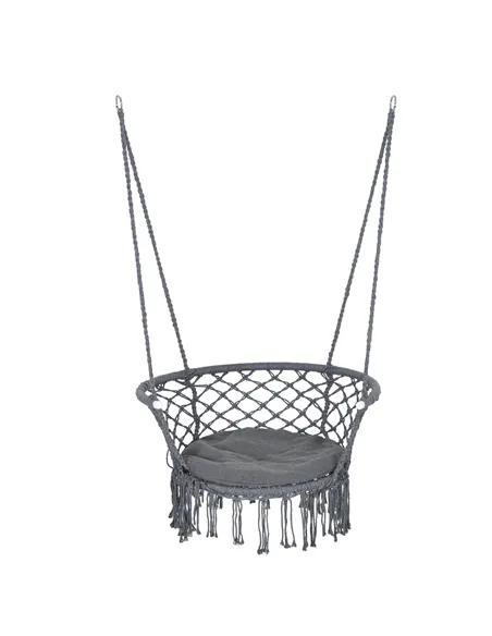Outsunny Outdoor Hanging Rope Chair with Cotton Rope, Cotton-Polyester Blend Macrame Garden Hammock Chair with Seat Cushion, Sup